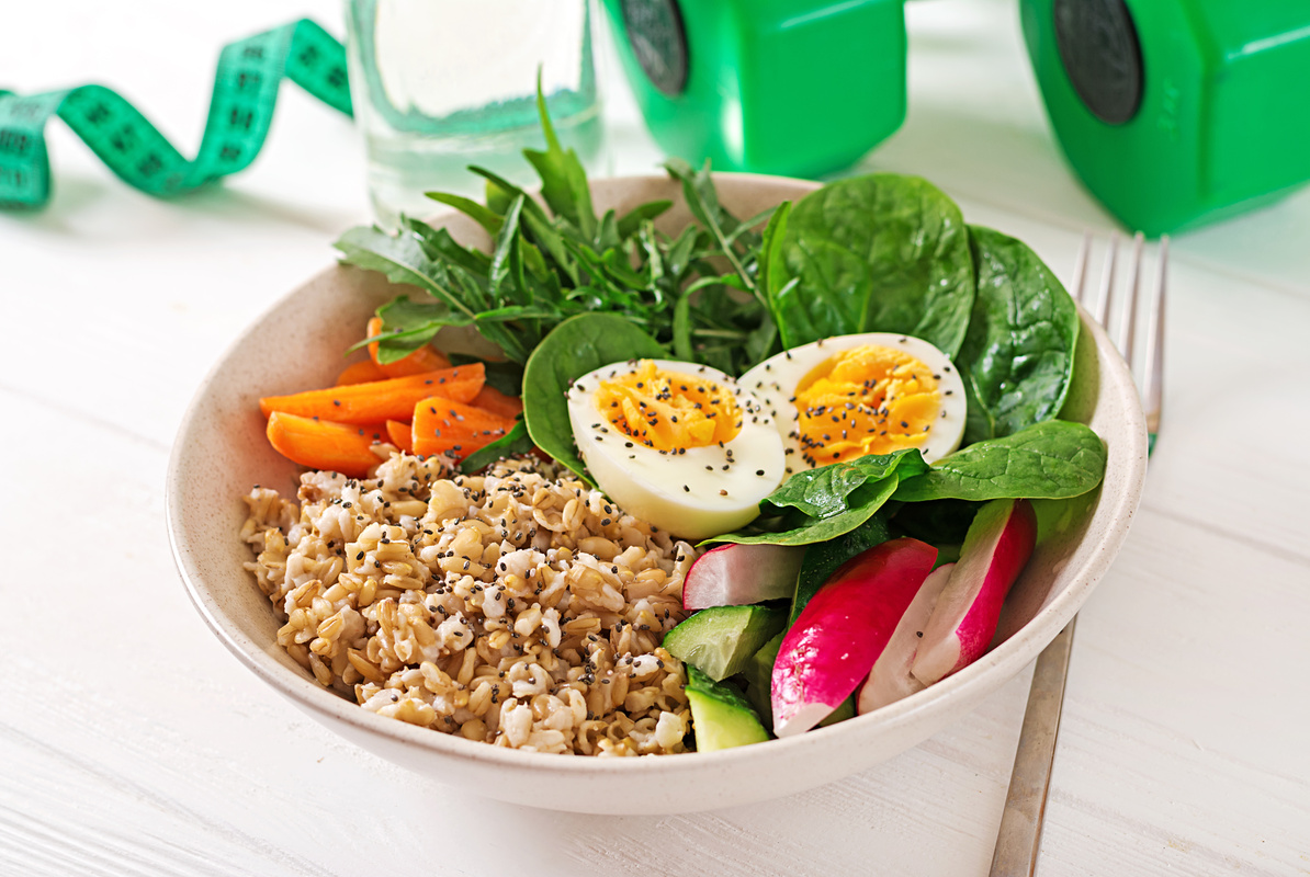 Concept Healthy Food and Sports Lifestyle. Vegetarian Lunch.  Healthy Breakfast. Proper Nutrition.
